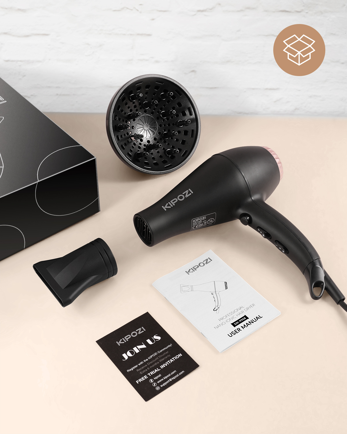 KIPOZI Professional Negative Ionic Hair Dryer - Black