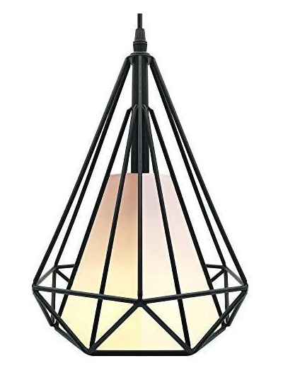 CREATE BRIGHT Retro Style Industrial Loft Metal Chandelier Ceiling Pendant Light - Black Iron Basket Cage Hanging Lamp
