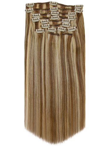 Fab Clip In Remy Hair Extensions - Full Head #6/613-Medium Brown with Lightest Blonde Highlights 20 inch
