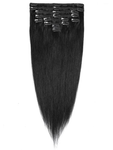 Fab Clip In Remy Hair Extensions - Full Head #1-Jet Black 15 inch