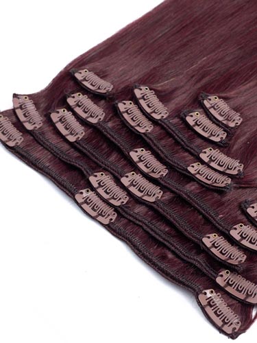 Fab Clip In Remy Hair Extensions - Full Head #32-Dark Reddish Wine 18 inch