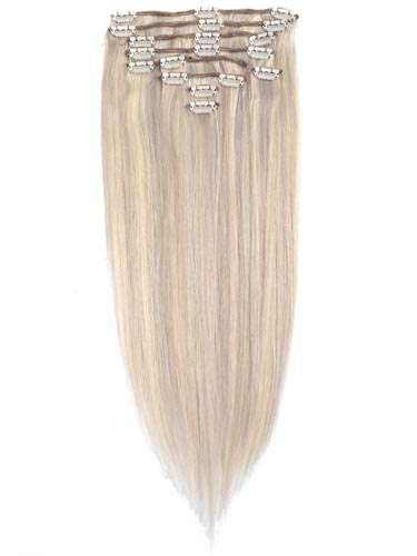 Fab Clip In Remy Hair Extensions - Full Head #Grey Blonde with Lightest Blonde Mix 15 inch