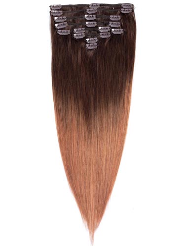 Fab Clip In Remy Hair Extensions - Full Head #T2/30-Dip Dye Darkest Brown to Auburn 24 inch