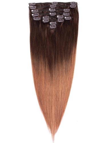 Fab Clip In Remy Hair Extensions - Full Head #T2/30-Dip Dye Darkest Brown to Auburn 15 inch