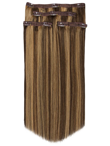 Fab Clip In Lace Weft Remy Hair Extensions (70g) #4/27-Chocolate Brown with Strawberry Blonde 20 inch