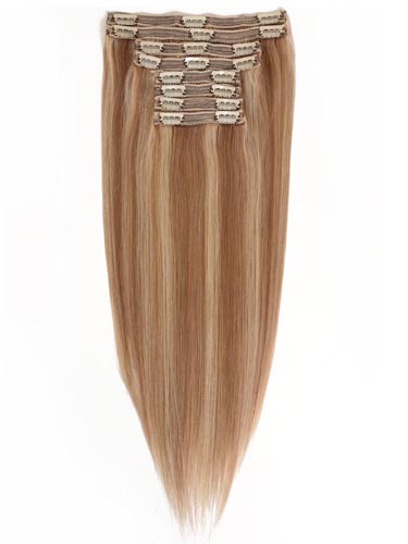 Fab Clip In Lace Weft Remy Hair Extensions (140g) #12/16/613-Light Golden Brown/Sahara Blonde/Lightest Blonde Mix 20 inch