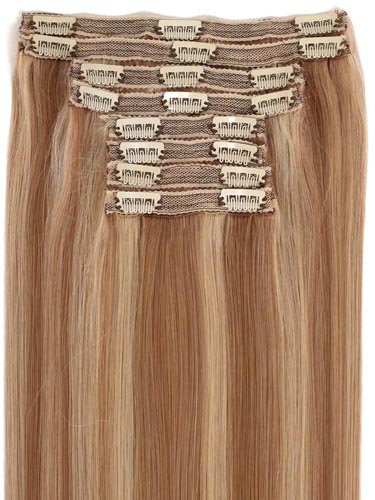 Fab Clip In Lace Weft Remy Hair Extensions (140g) #12/16/613-Light Golden Brown/Sahara Blonde/Lightest Blonde Mix 16 inch