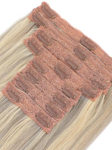 Fab Clip In Lace Weft Remy Hair Extensions (140g) #Grey Blonde with Lightest Blonde Mix 20 inch