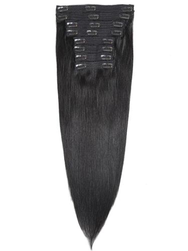 Fab Clip In Lace Weft Remy Hair Extensions (140g) #1-Jet Black 20 inch