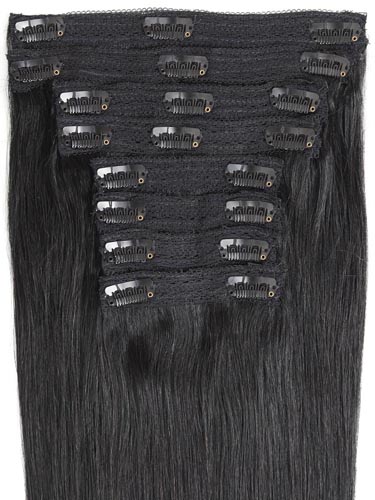 Fab Clip In Lace Weft Remy Hair Extensions (140g) #1-Jet Black 20 inch