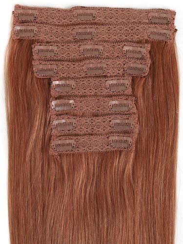 Fab Clip In Lace Weft Remy Hair Extensions (140g) #30-Auburn 20 inch