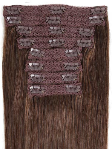 Fab Clip In Lace Weft Remy Hair Extensions (140g) #4-Chocolate Brown 20 inch