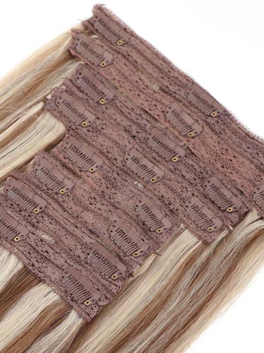 Fab Clip In Lace Weft Remy Hair Extensions (140g) #6/613-Medium Brown with Lightest Blonde Highlights 20 inch