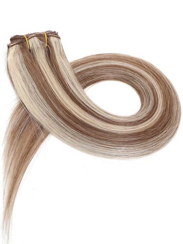 Fab Clip In Lace Weft Remy Hair Extensions (140g) #6/613-Medium Brown with Lightest Blonde Highlights 20 inch