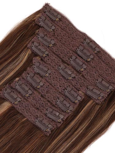 Fab Clip In Lace Weft Remy Hair Extensions (140g) #4/27-Chocolate Brown with Strawberry Blonde 20 inch