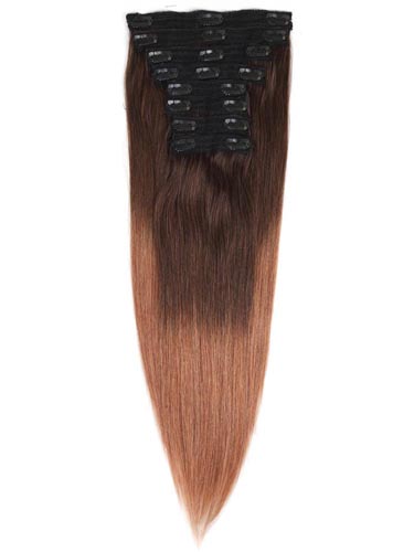 Fab Clip In Lace Weft Remy Hair Extensions (140g) #T2/30-Dip Dye Darkest Brown to Auburn 20 inch