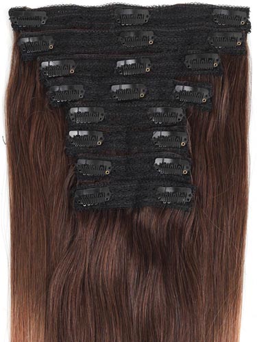 Fab Clip In Lace Weft Remy Hair Extensions (140g) #T2/30-Dip Dye Darkest Brown to Auburn 20 inch