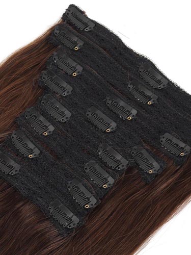 Fab Clip In Lace Weft Remy Hair Extensions (140g) #T2/30-Dip Dye Darkest Brown to Auburn 20 inch