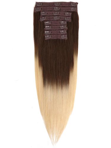 Fab Clip In Lace Weft Remy Hair Extensions (140g) #T4/613-Dip Dye Chocolate Brown to Lightest Blonde 20 inch