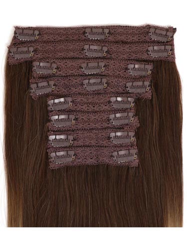Fab Clip In Lace Weft Remy Hair Extensions (140g) #T4/613-Dip Dye Chocolate Brown to Lightest Blonde 20 inch