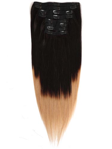 Fab Clip In Lace Weft Remy Hair Extensions (140g) #T1B/27-Dip Dye Natural Black to Strawberry Blonde 20 inch