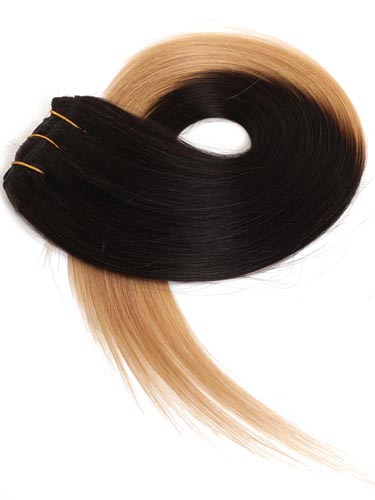 Fab Clip In Lace Weft Remy Hair Extensions (140g) #T1B/27-Dip Dye Natural Black to Strawberry Blonde 16 inch