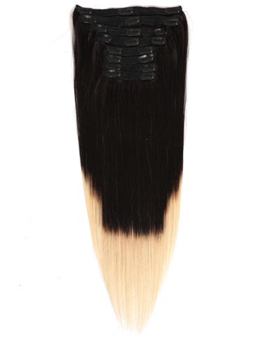 Fab Clip In Lace Weft Remy Hair Extensions (140g) #T1B/613-Dip Dye Natural Black to Lightest Blonde 20 inch