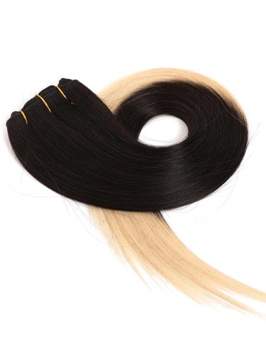 Fab Clip In Lace Weft Remy Hair Extensions (140g) #T1B/613-Dip Dye Natural Black to Lightest Blonde 16 inch