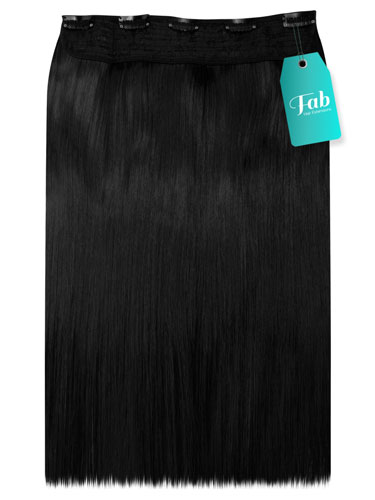 Fab Clip In One Piece Synthetic Hair Extensions - Straight #1-Jet Black 18 inch