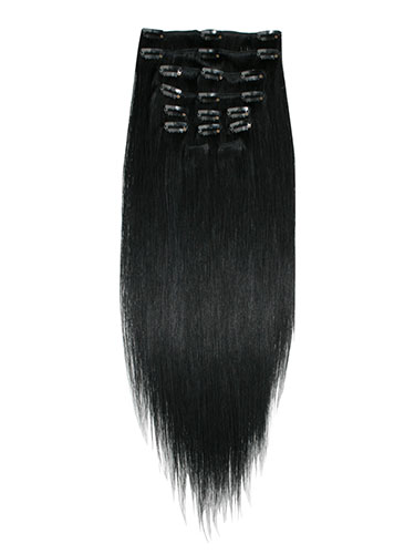 I&K Gold Clip In Straight Human Hair Extensions - Full Head #1-Jet Black 14 inch