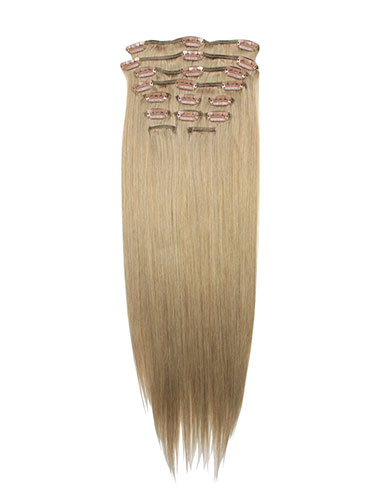 I&K Gold Clip In Straight Human Hair Extensions - Full Head #18-Ash Blonde 18 inch