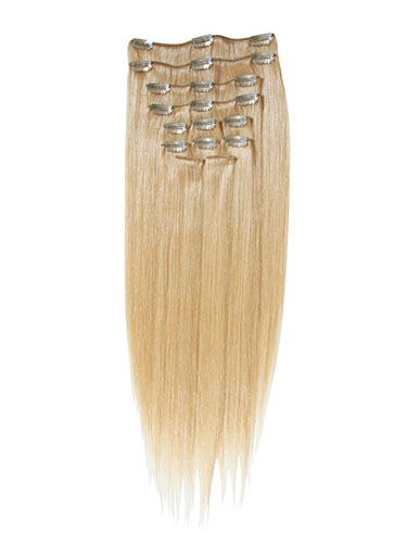 I&K Gold Clip In Straight Human Hair Extensions - Full Head #22-Medium Blonde 18 inch