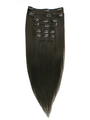 I&K Gold Clip In Straight Human Hair Extensions - Full Head #3-Dark Brown 18 inch