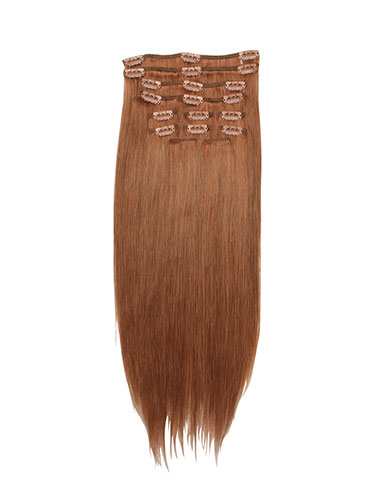 I&K Gold Clip In Straight Human Hair Extensions - Full Head #30-Auburn 14 inch