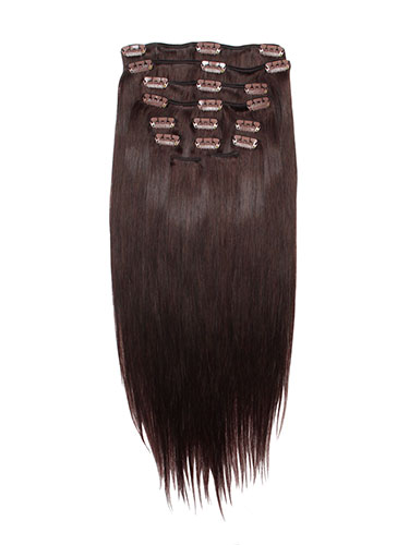 I&K Gold Clip In Straight Human Hair Extensions - Full Head #32-Dark Reddish Wine 14 inch
