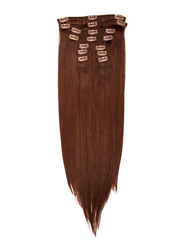 I&K Gold Clip In Straight Human Hair Extensions - Full Head #33-Rich Copper Red 22 inch