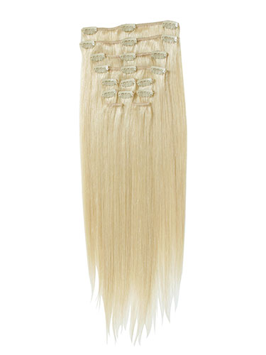 I&K Gold Clip In Straight Human Hair Extensions - Full Head #60-Platinum Blonde 22 inch