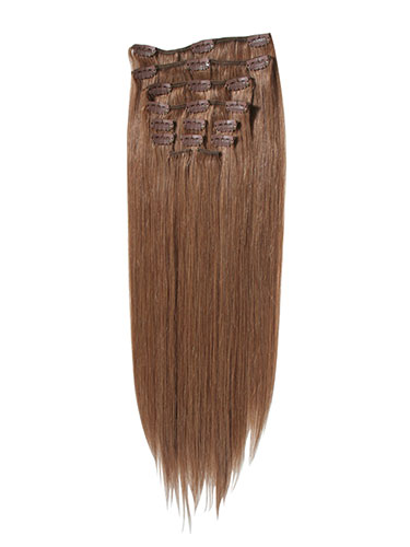 I&K Gold Clip In Straight Human Hair Extensions - Full Head #8-Light Brown 18 inch