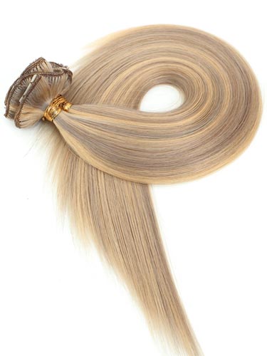 I&K Gold Clip In Straight Human Hair Extensions - Full Head #18/613 18 inch