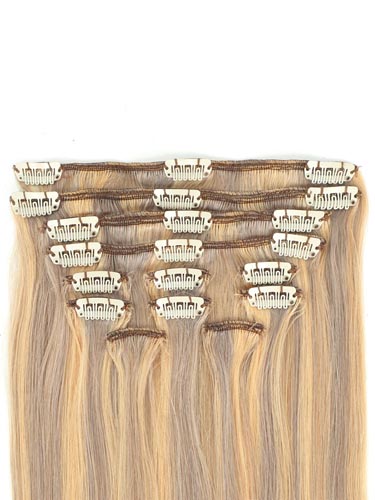 I&K Gold Clip In Straight Human Hair Extensions - Full Head #18/613 22 inch