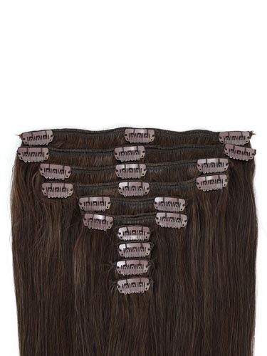 I&K Gold Clip In Straight Human Hair Extensions - Full Head #2-Darkest Brown 22 inch