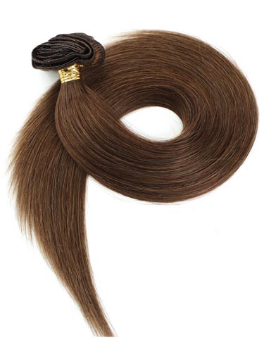 I&K Gold Clip In Straight Human Hair Extensions - Full Head #4-Chocolate Brown 14 inch
