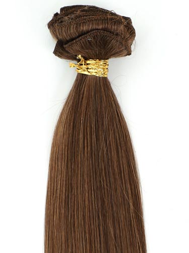 I&K Gold Clip In Straight Human Hair Extensions - Full Head #6-Medium Brown 22 inch