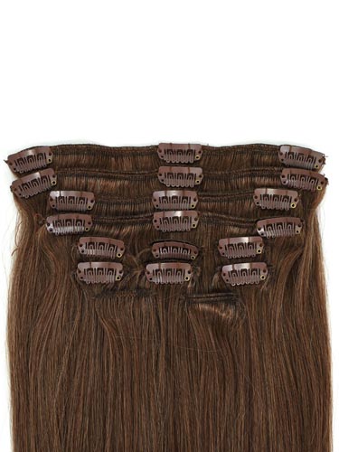 I&K Gold Clip In Straight Human Hair Extensions - Full Head #6-Medium Brown 14 inch