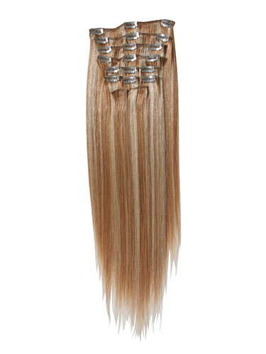 I&K Gold Clip In Straight Human Hair Extensions - Full Head #27/613 18 inch