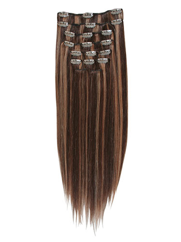 I&K Gold Clip In Straight Human Hair Extensions - Full Head #4/27 18 inch