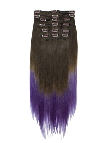 I&K Gold Clip In Straight Human Hair Extensions - Full Head #T2/Lavender 18 inch