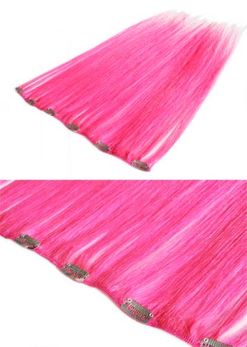 I&K Clip In Human Hair Extensions - Quick Length Piece #Pink 18 inch