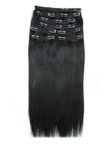 I&K Remy Clip In Hair Extensions - Full Head #1-Jet Black 22 inch