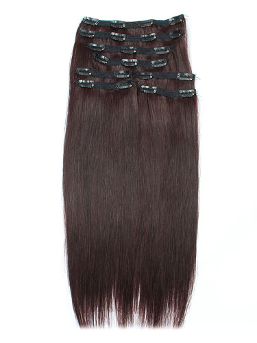 I&K Remy Clip In Hair Extensions - Full Head #32-Dark Reddish Wine 22 inch